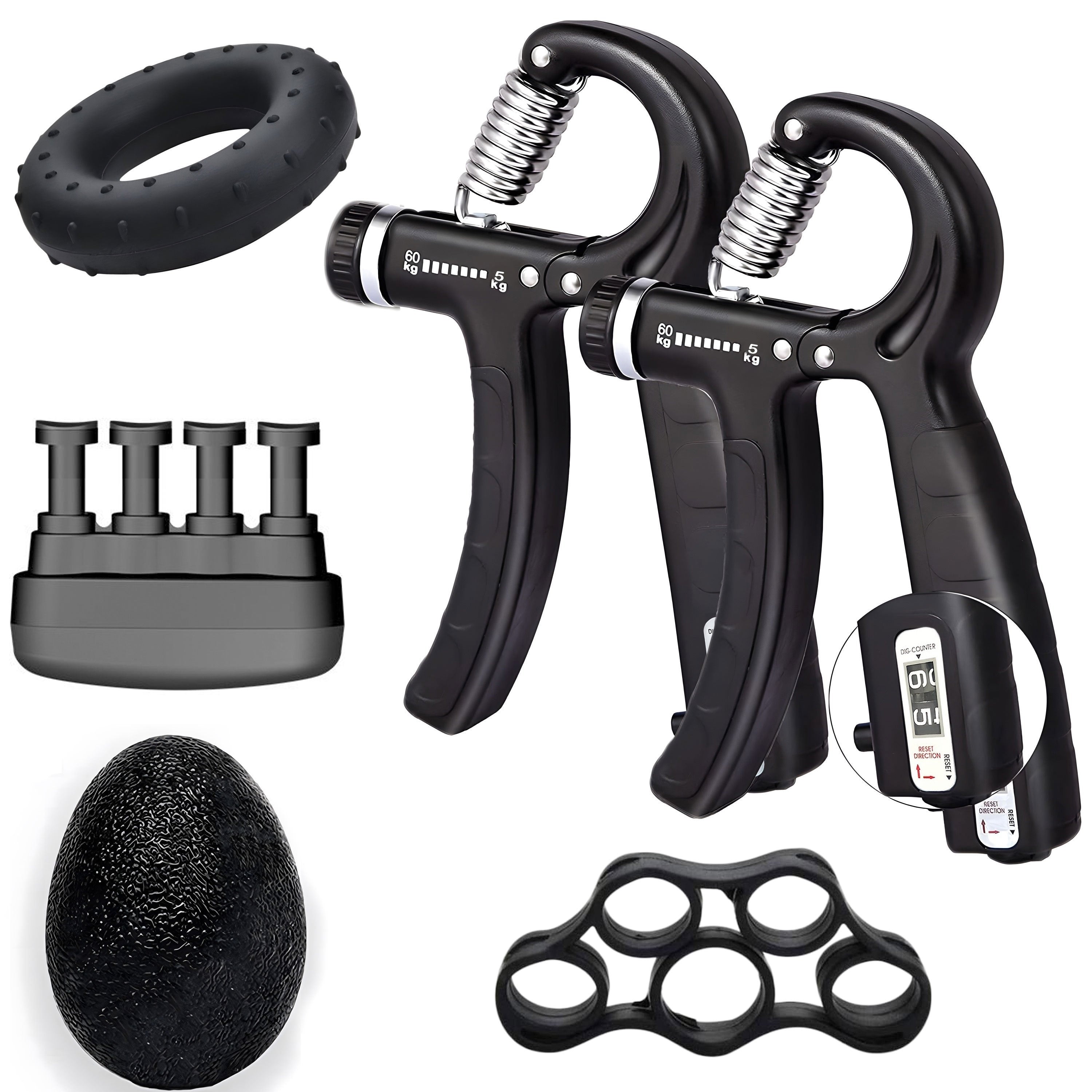 5pcs Ultimate Grip Strength Trainer Kit with Counter - Includes Adjustable Hand Gripper, Finger Exerciser, Relax Ball, and More - Perfect for Enhancing Hand Strength & Reducing Stress, Black, Relax Tools|Secure Strap Feature|Durable Polypropylene, Gym