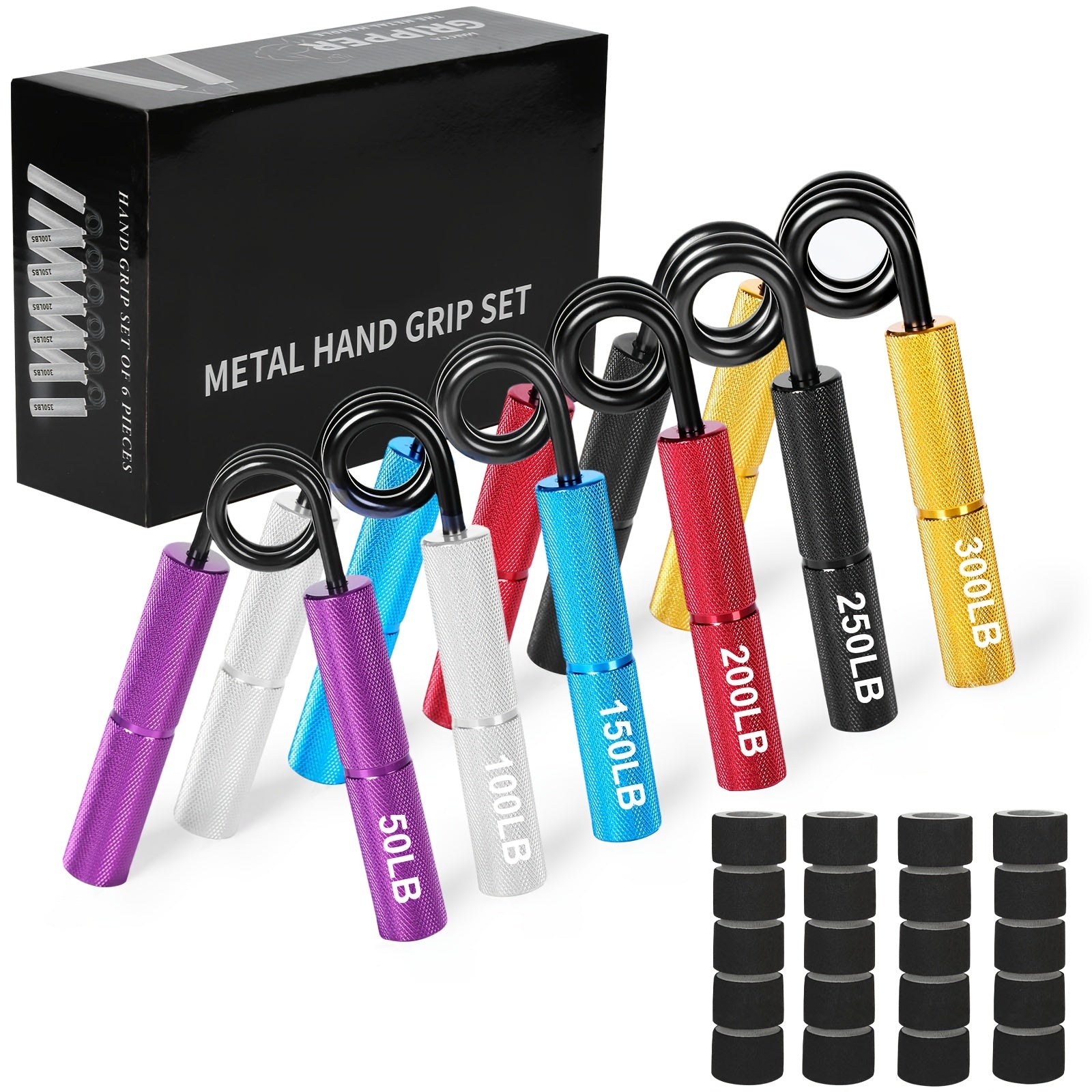 6pcs Grip Strength Trainer Set (50-350LB) - Non-Slip, Ergonomic Hand & Forearm Exerciser with Grip Tape for Enhanced Training and Recovery