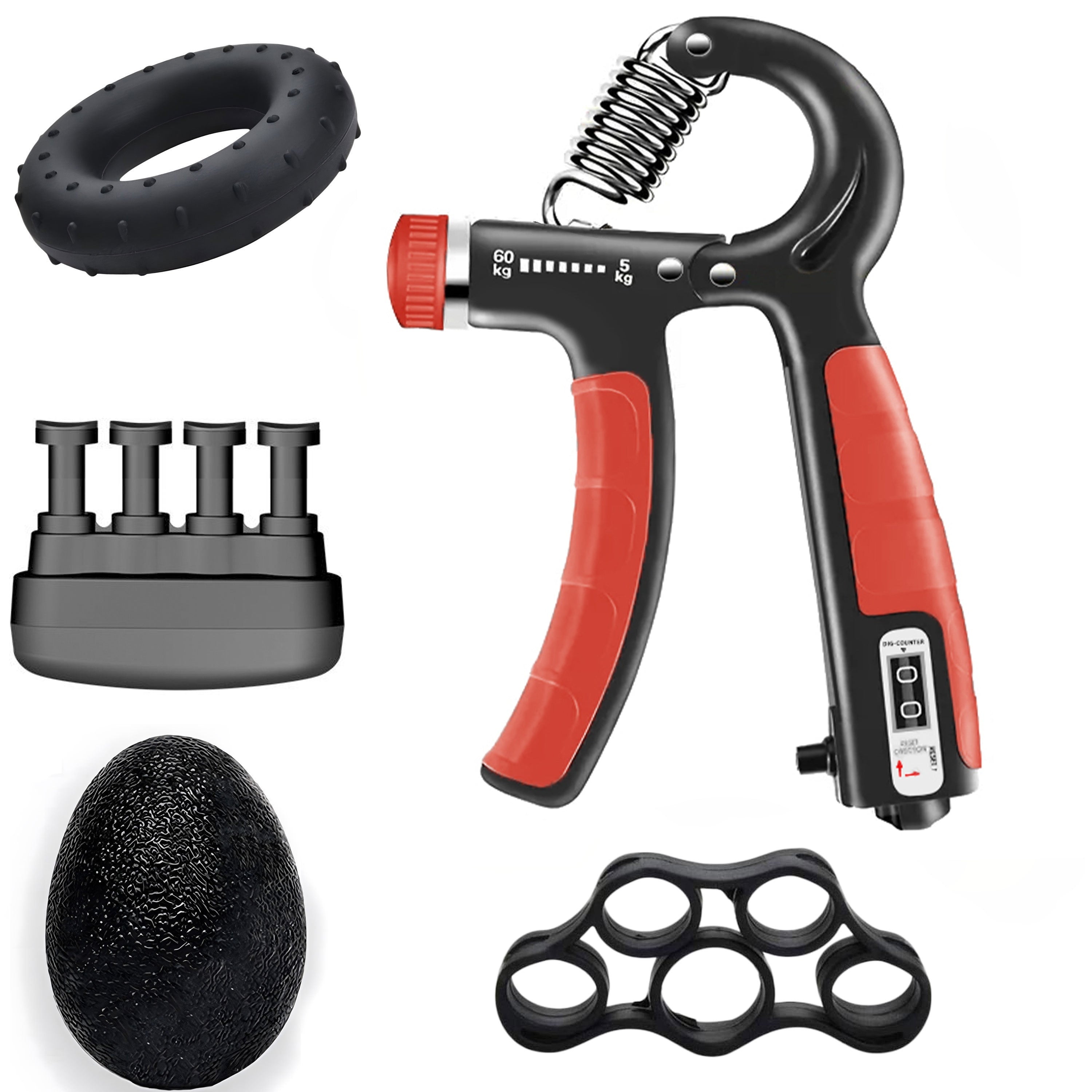 5pcs Ultimate Grip Strength Trainer Kit with Counter - Includes Adjustable Hand Gripper, Finger Exerciser, Relax Ball, and More - Perfect for Enhancing Hand Strength & Reducing Stress, Black, Relax Tools|Secure Strap Feature|Durable Polypropylene, Gym