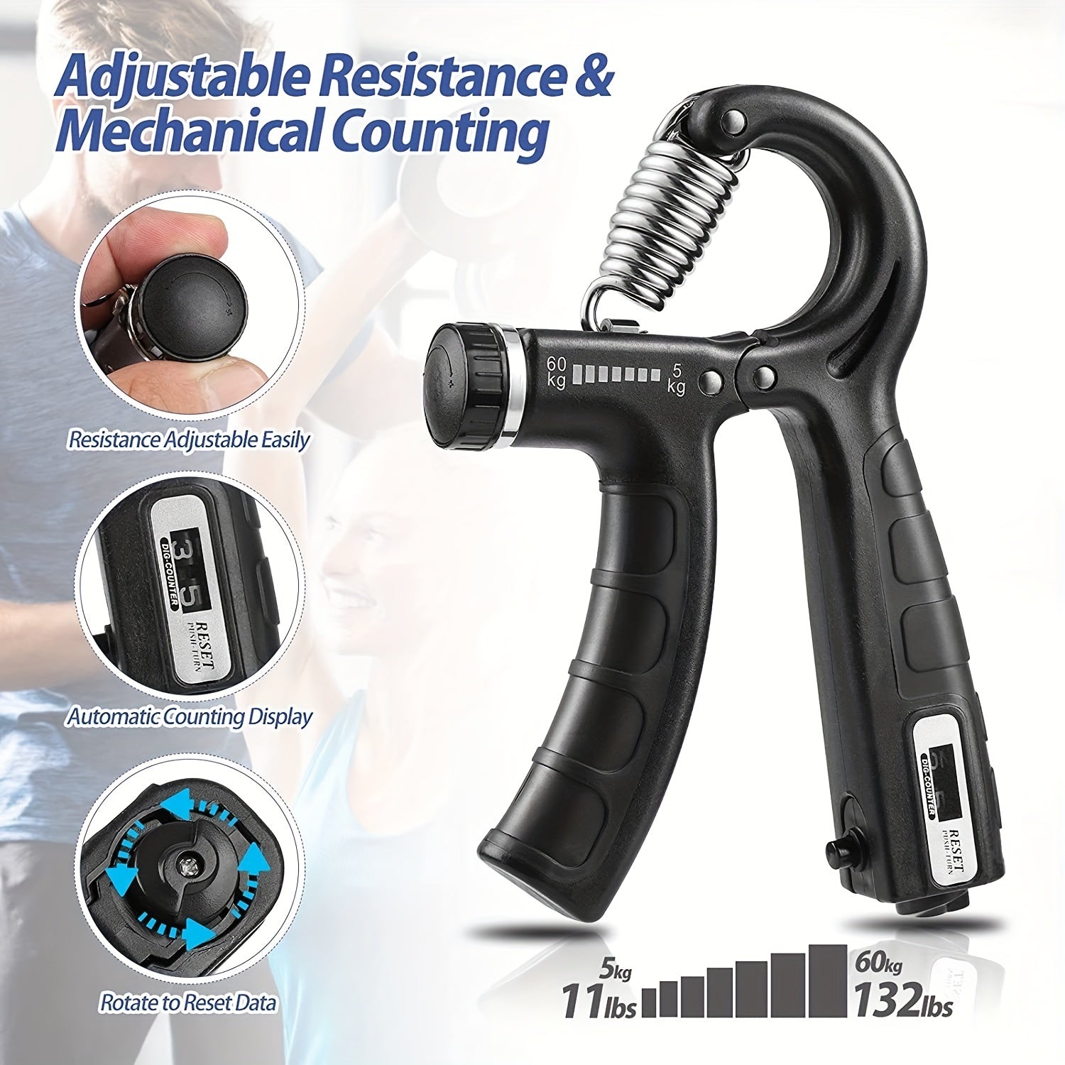5pcs Ultimate Grip Strength Trainer Kit with Counter - Includes Adjustable Hand Gripper, Finger Exerciser, Relax Ball, and More - Perfect for Enhancing Hand Strength & Reducing Stress, Black, Relax Tools|Secure Strap Feature|Durable Polypropylene, Gym