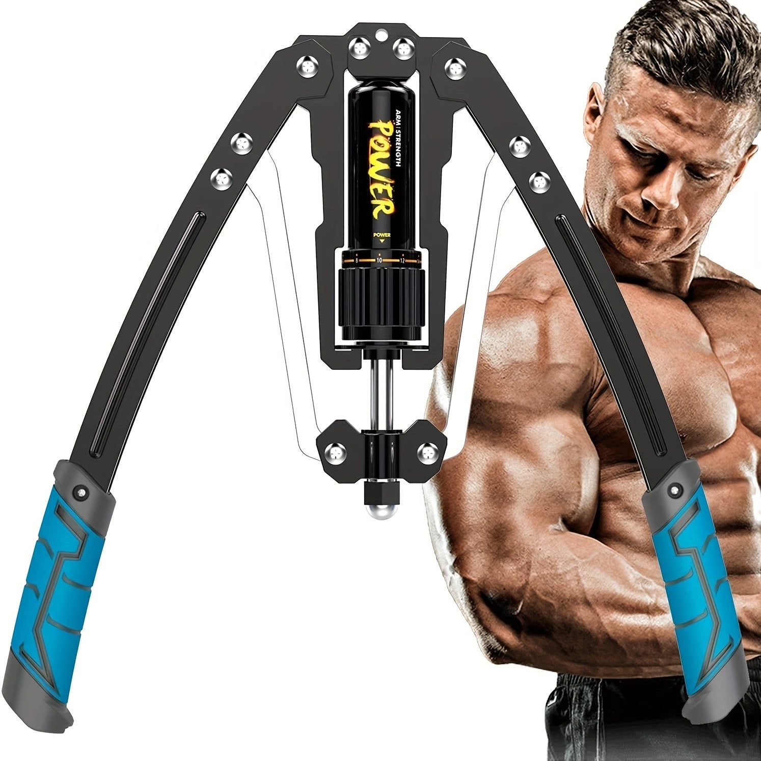 Adjustable Resistance Arm Trainer - Black & Blue, Muscle-Building Exercise Equipment for Biceps, Chest, and Abs, Home Gym Essentials, Chest Strengthening|Adjustable Resistance|Durable Construction, Arm Workout Equipment