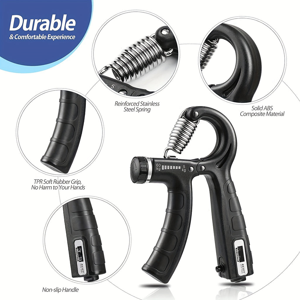 5pcs Ultimate Grip Strength Trainer Kit with Counter - Includes Adjustable Hand Gripper, Finger Exerciser, Relax Ball, and More - Perfect for Enhancing Hand Strength & Reducing Stress, Black, Relax Tools|Secure Strap Feature|Durable Polypropylene, Gym