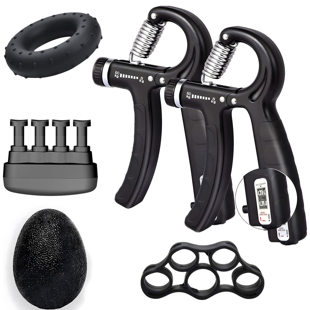 5pcs Ultimate Grip Strength Trainer Kit with Counter - Includes Adjustable Hand Gripper, Finger Exerciser, Relax Ball, and More - Perfect for Enhancing Hand Strength & Reducing Stress, Black, Relax Tools|Secure Strap Feature|Durable Polypropylene, Gym