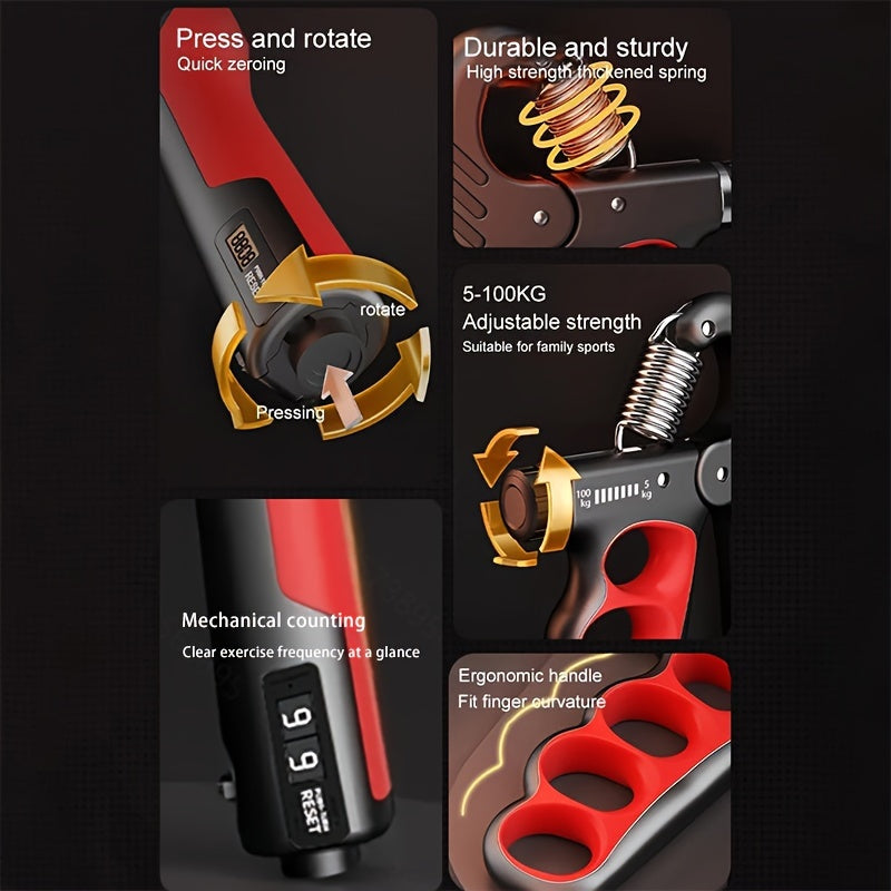 2pcs Adjustable Hand Grip Strengthener with Mechanical Counter - 11.02-220.46lb Resistance, Ergonomic Design for Forearm & Wrist Workouts, Non-Electric Home Gym Training Tool, Workout Accessories, Sleek Exercise Tool, Durable Exercise Tool
